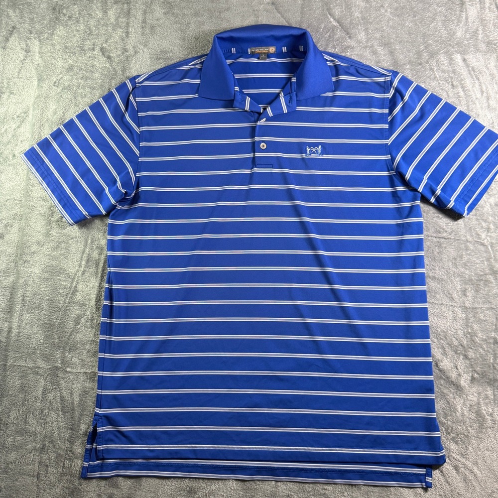 Peter Millar Summer Comfort Crossed Club Golf Polo Shirt Striped Blue White L - Picture 2 of 9